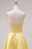 Blue Strapless Pearl Corset A Line Homecoming Dress with Bow