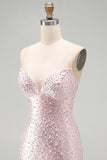 Pink Beaded Pearl Bodycon Homecoming Dress with Lace-up Back