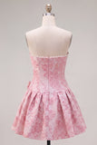 Strapless Pearl Purple Jacquard A Line Homecoming Dress with Bow