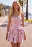 Strapless Pearl Purple Jacquard A Line Homecoming Dress with Bow
