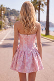 Strapless Pearl Purple Jacquard A Line Homecoming Dress with Bow