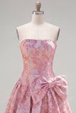 Strapless Pearl Purple Jacquard A Line Homecoming Dress with Bow