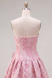 Strapless Pearl Purple Jacquard A Line Homecoming Dress with Bow