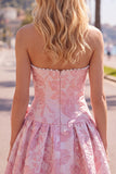 Strapless Pearl Purple Jacquard A Line Homecoming Dress with Bow