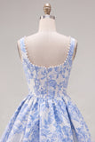 Pink Jacquard A Line Square Neck Corset Homecoming Dress with Pearls