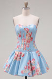 Sweetheart Corset Yellow Floral A Line Homecoming Dress