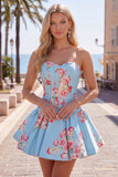 Sweetheart Corset Yellow Floral A Line Homecoming Dress