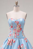 Sweetheart Corset Yellow Floral A Line Homecoming Dress