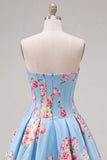 Sweetheart Corset Yellow Floral A Line Homecoming Dress