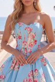 Sweetheart Corset Yellow Floral A Line Homecoming Dress