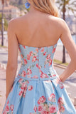 Sweetheart Corset Yellow Floral A Line Homecoming Dress