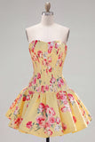 Sweetheart Corset Yellow Floral A Line Homecoming Dress