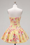 Sweetheart Corset Yellow Floral A Line Homecoming Dress