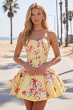 Sweetheart Corset Yellow Floral A Line Homecoming Dress