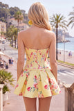 Sweetheart Corset Yellow Floral A Line Homecoming Dress