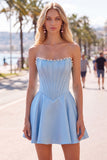 Strapless Fuchsia Corset Satin A Line Homecoming Dress with Pearls