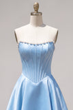 Strapless Fuchsia Corset Satin A Line Homecoming Dress with Pearls