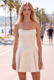 Strapless Fuchsia Corset Satin A Line Homecoming Dress with Pearls