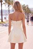 Strapless Fuchsia Corset Satin A Line Homecoming Dress with Pearls