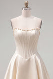 Strapless Fuchsia Corset Satin A Line Homecoming Dress with Pearls