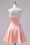 Royal Blue Pearl Strapless A Line Corset Homecoming Dress with Bow