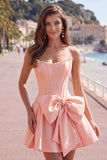 Royal Blue Pearl Strapless A Line Corset Homecoming Dress with Bow