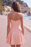 Royal Blue Pearl Strapless A Line Corset Homecoming Dress with Bow