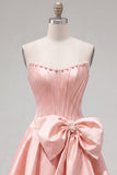 Royal Blue Pearl Strapless A Line Corset Homecoming Dress with Bow