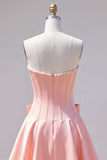 Royal Blue Pearl Strapless A Line Corset Homecoming Dress with Bow