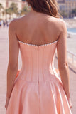 Royal Blue Pearl Strapless A Line Corset Homecoming Dress with Bow