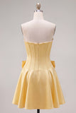 Royal Blue Pearl Strapless A Line Corset Homecoming Dress with Bow