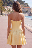Royal Blue Pearl Strapless A Line Corset Homecoming Dress with Bow
