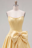 Royal Blue Pearl Strapless A Line Corset Homecoming Dress with Bow