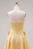 Royal Blue Pearl Strapless A Line Corset Homecoming Dress with Bow