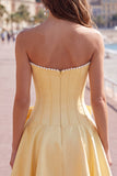 Royal Blue Pearl Strapless A Line Corset Homecoming Dress with Bow