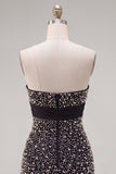 Balck Strapless Pearls Bodycon Short Homecoming Dress with Bow