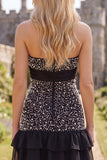 Balck Strapless Pearls Bodycon Short Homecoming Dress with Bow
