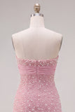 Balck Strapless Pearls Bodycon Short Homecoming Dress with Bow
