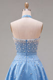 Blue Sweetheart Pearl A Line Short Homecoming Dress with Choker