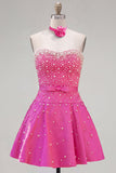 Blue Sweetheart Pearl A Line Short Homecoming Dress with Choker