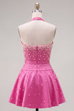 Blue Sweetheart Pearl A Line Short Homecoming Dress with Choker