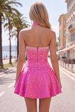 Blue Sweetheart Pearl A Line Short Homecoming Dress with Choker