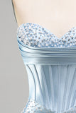 Strapless Grey Blue Corset Bodycon Pearl Beaded Homecoming Dress