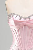 Corset Strapless Bodycon Beaded Pearl Pink Homecoming Dress with Rhinestone