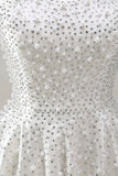 White Strapless A Line Pearl Short Homecoming Dress with Beading