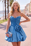 Pink Strapless 3D Flower A Line Corset Homecoming Dress