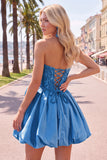 Pink Strapless 3D Flower A Line Corset Homecoming Dress