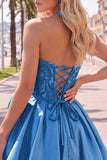 Pink Strapless 3D Flower A Line Corset Homecoming Dress