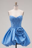 Pink Strapless 3D Flower A Line Corset Homecoming Dress