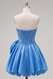 Pink Strapless 3D Flower A Line Corset Homecoming Dress